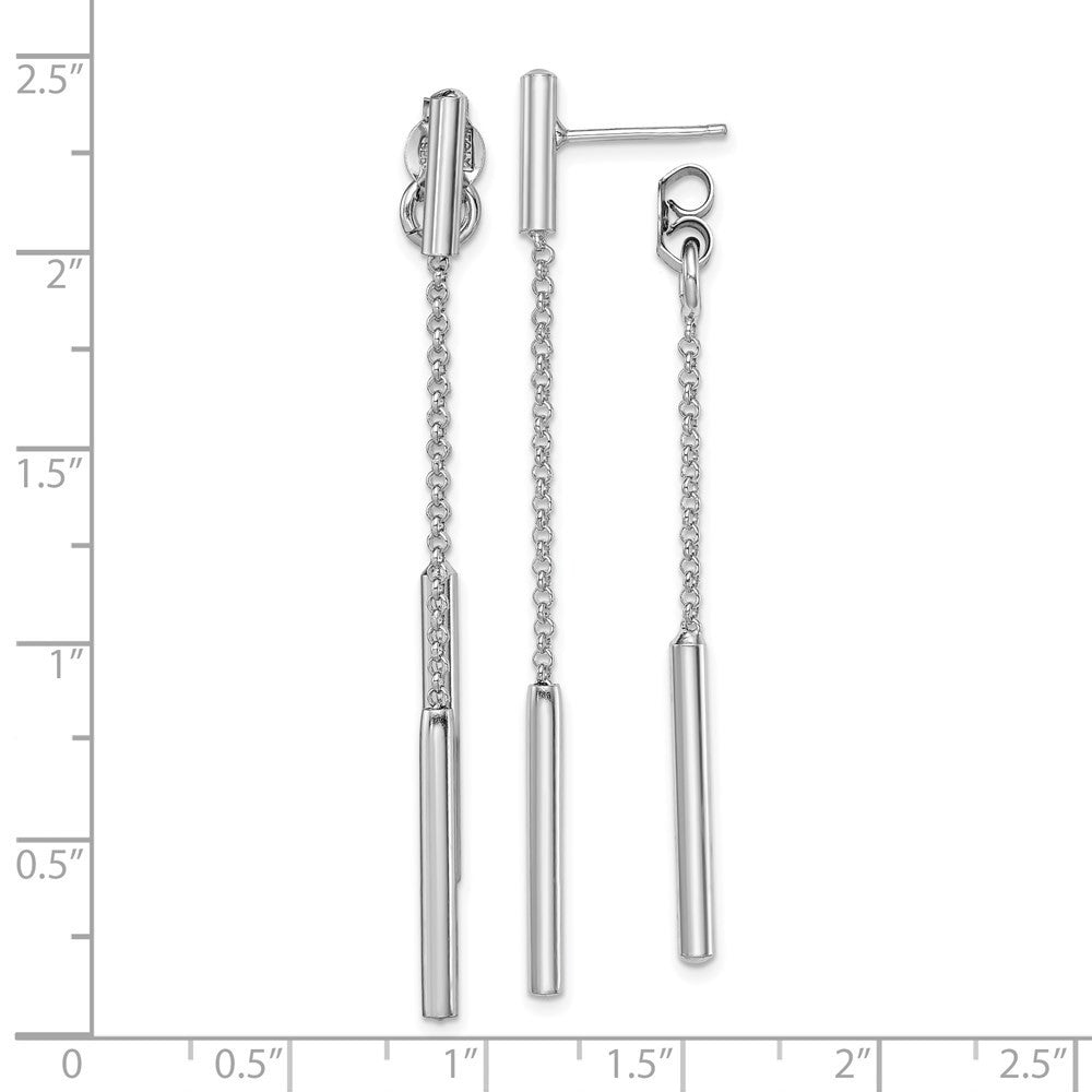 Sterling Silver RH-plated Bar & Chain Front/Back Dangle Earrings