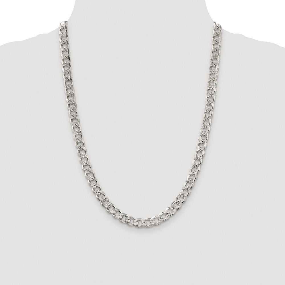 Sterling Silver Rhodium-plated 8.3mm Pav� Curb Chain Necklace 24"