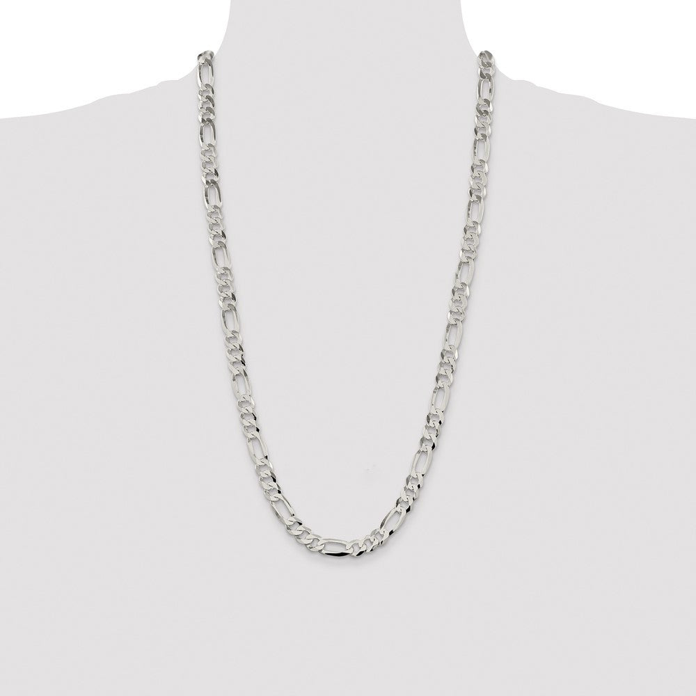Sterling Silver 8.5mm Lightweight Flat Figaro Chain Necklace 28"