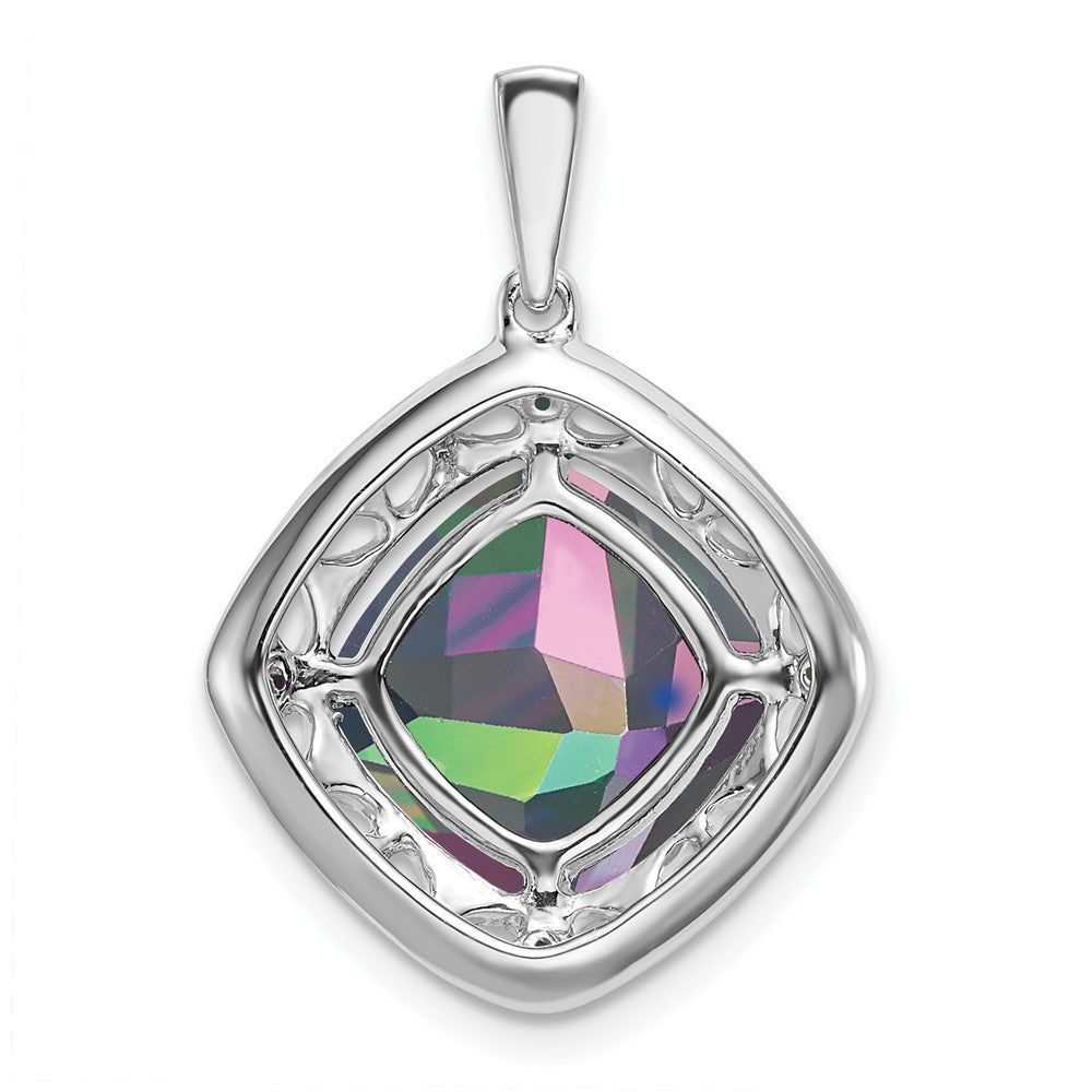 Sterling Silver Rhodium-plated Mystic Fire Topaz & Diamond Pendant