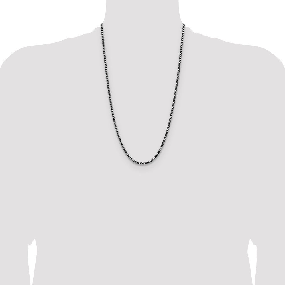 Sterling Silver Antiqued 3.1mm Diamond-Cut Square Franco Chain Necklace 26"