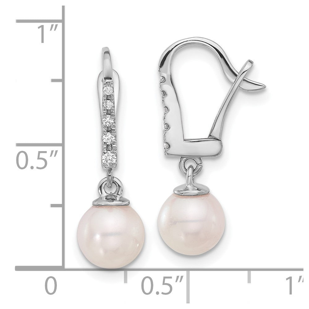 14k White Gold 6-7mm Akoya Saltwater Cultured Pearl & Diamond Dangle Earrings