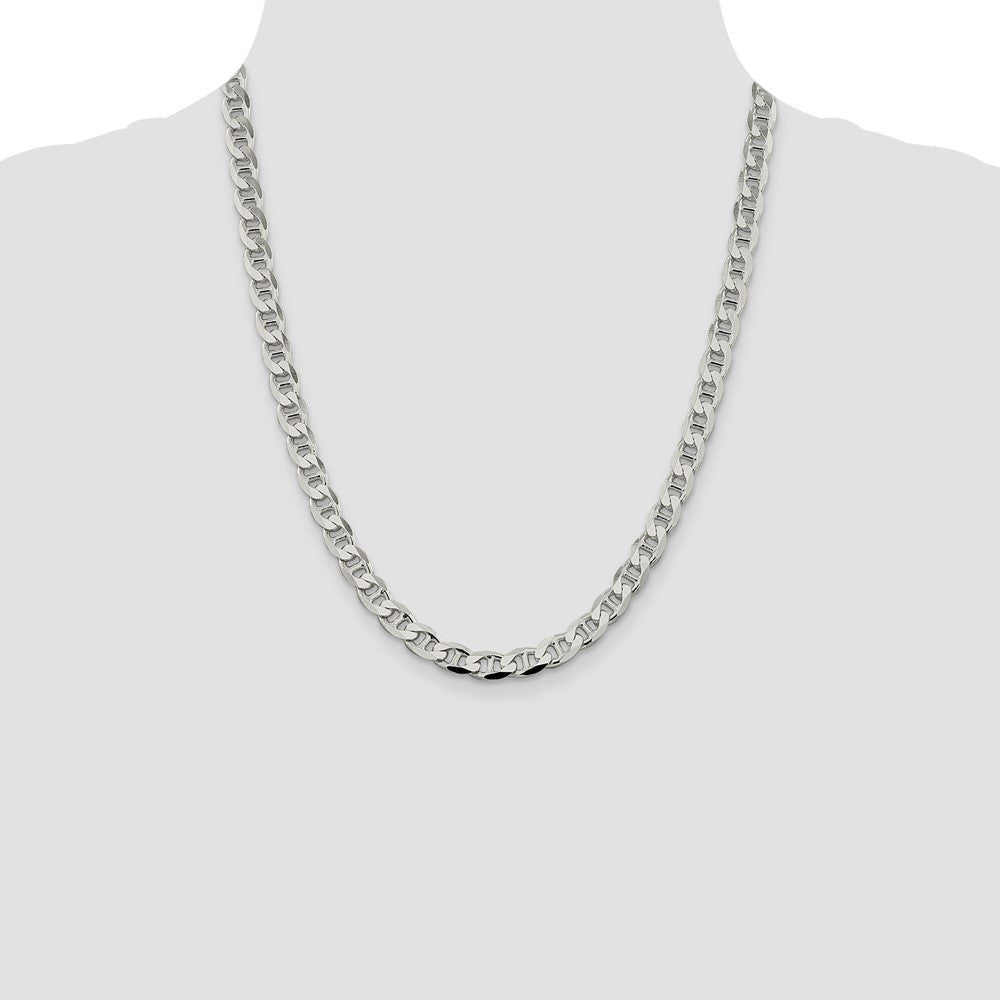 Sterling Silver 7.4mm Diamond-Cut Flat Anchor Curb Chain Necklace 22"