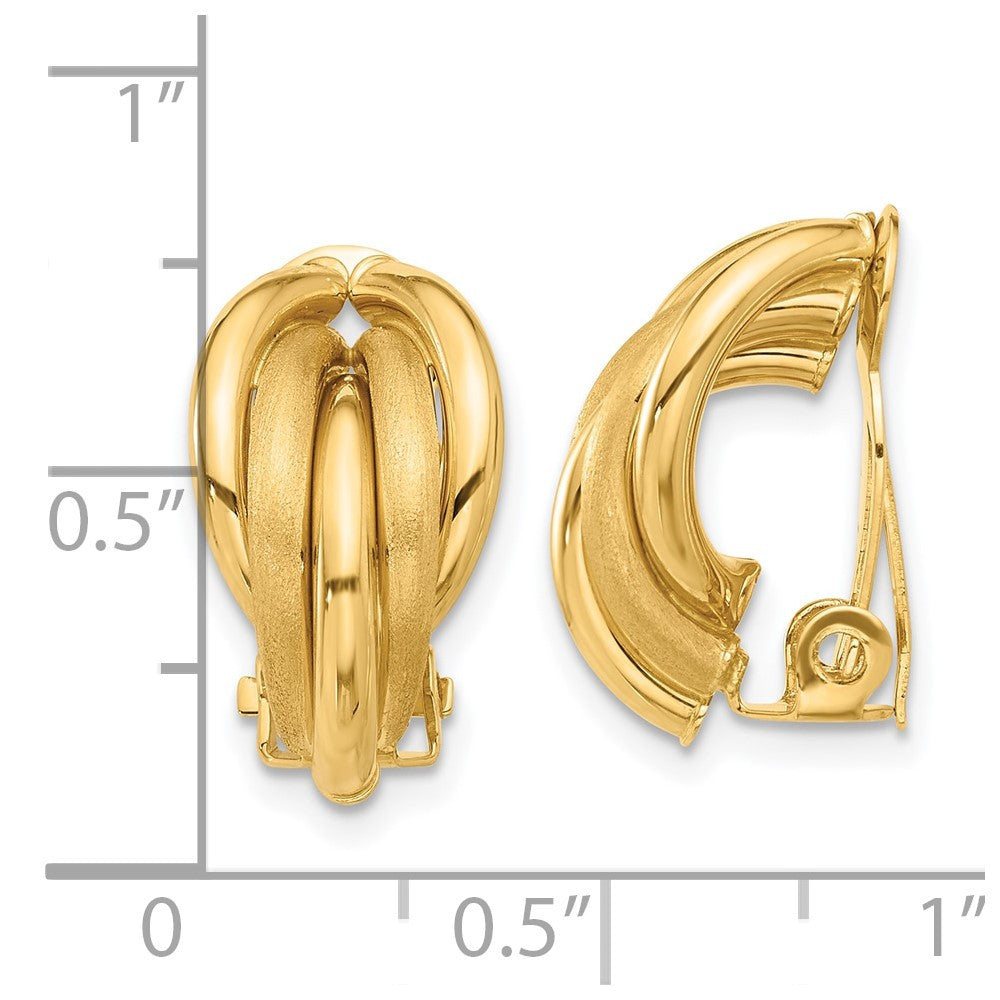 14k Yellow Gold Polished and Satin Omega Clip Non-pierced Stud Earrings