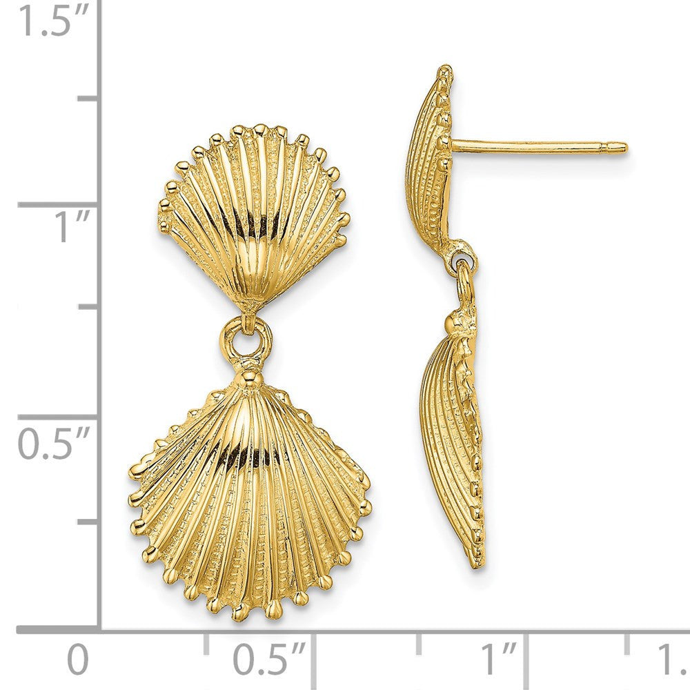 14k Yellow Gold Polished Scallop Shell Dangle Earrings