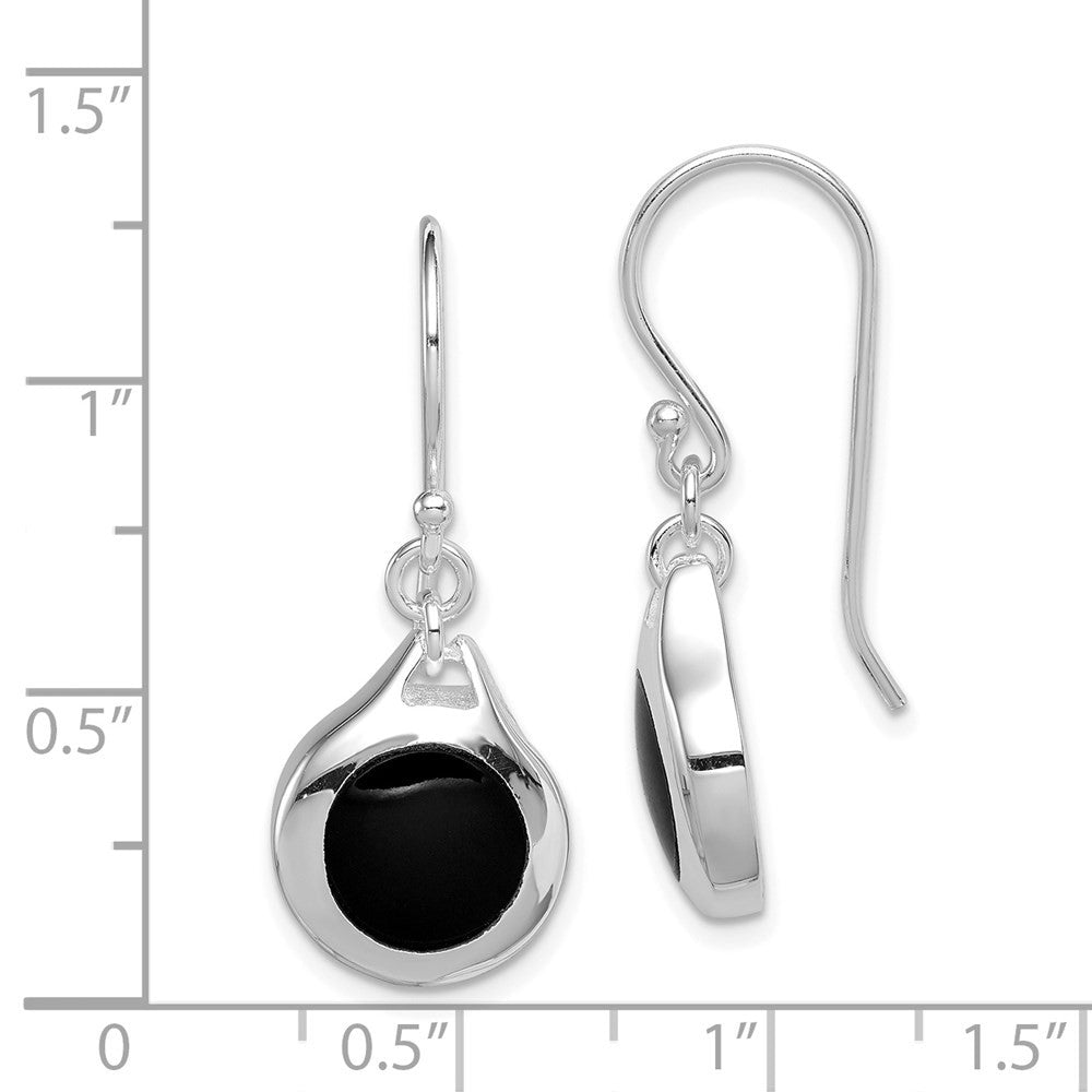 Sterling Silver Rhodium-plated Polished Onyx Tear Dangle Earrings