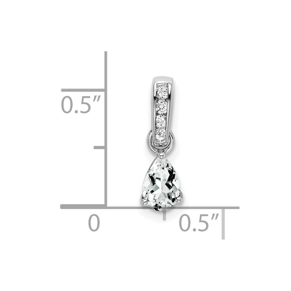 14k White Gold Pear White Topaz and Diamond Pendant