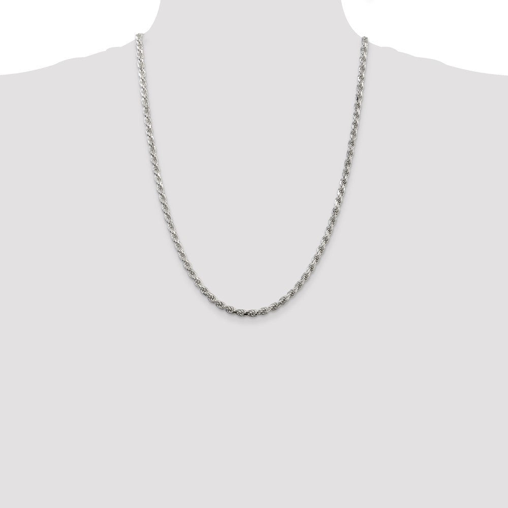 Sterling Silver 4.25mm Diamond-cut Rope Chain Necklace 24"