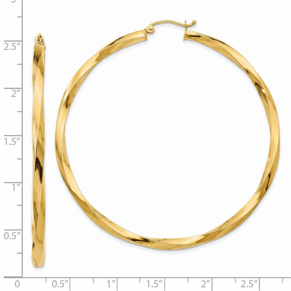 14k Yellow Gold Polished 3mm Twisted Hoop Earrings