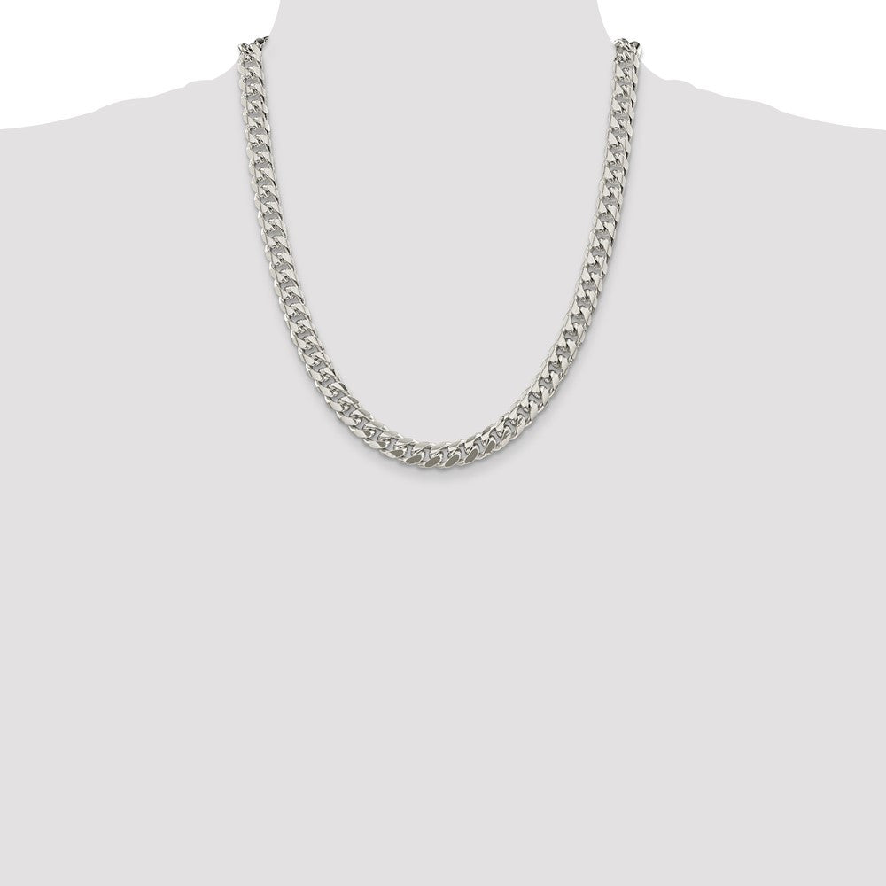 Sterling Silver 8.5mm Domed w/ Side Diamond-Cut Curb Chain Necklace 22"