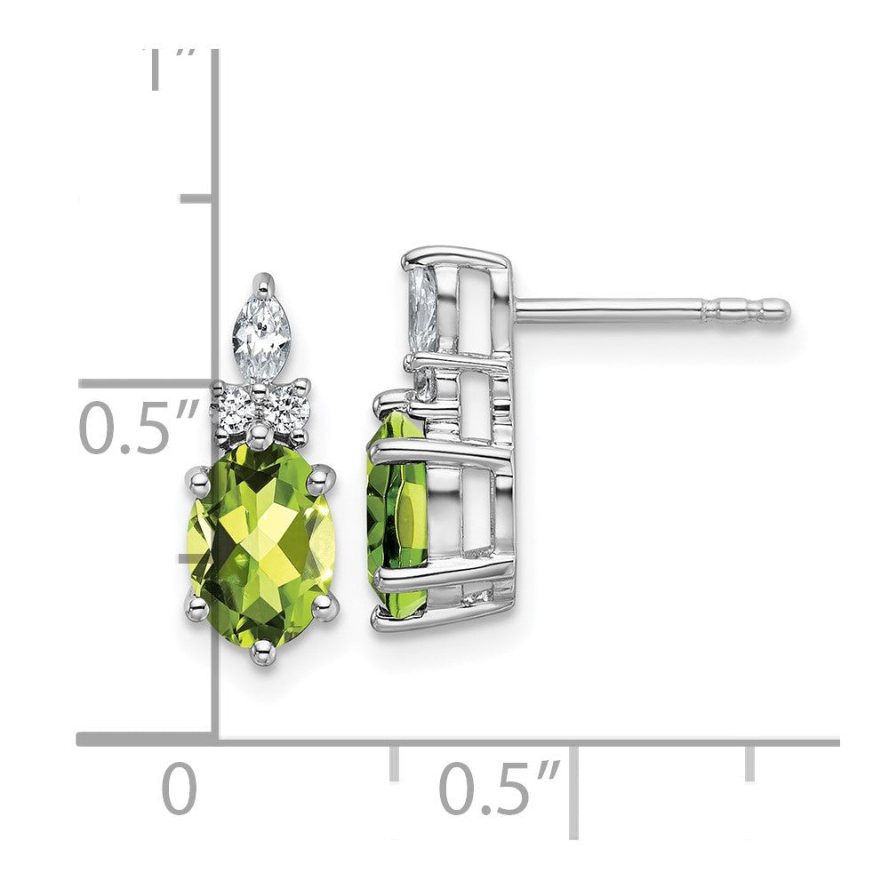 14K White Gold Polished Diamond and Peridot Twisted Drop & Dangle Earrings