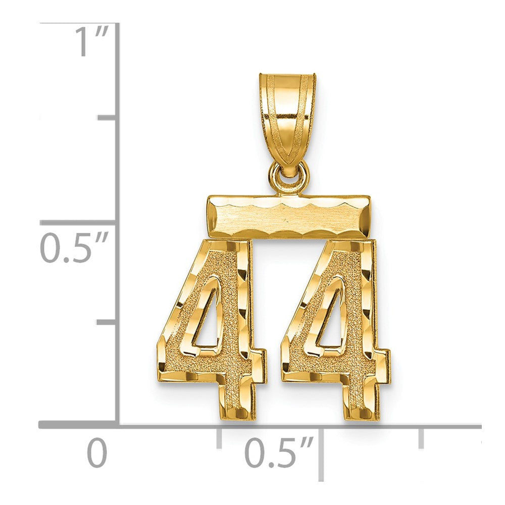 14k Yellow Gold Small Brushed Diamond-cut Number 44 Charm Pendant