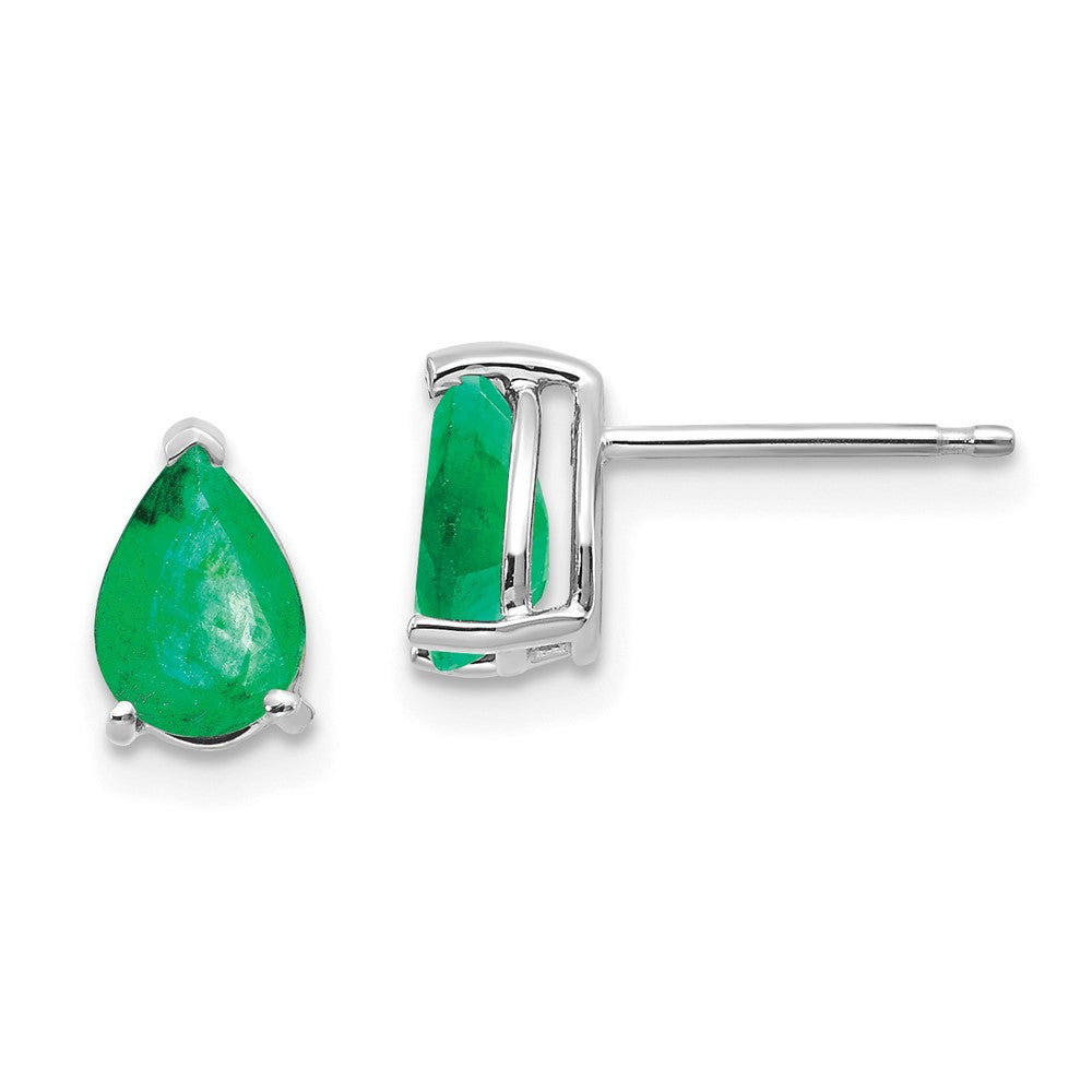 14k White Gold Emerald Stud Earrings