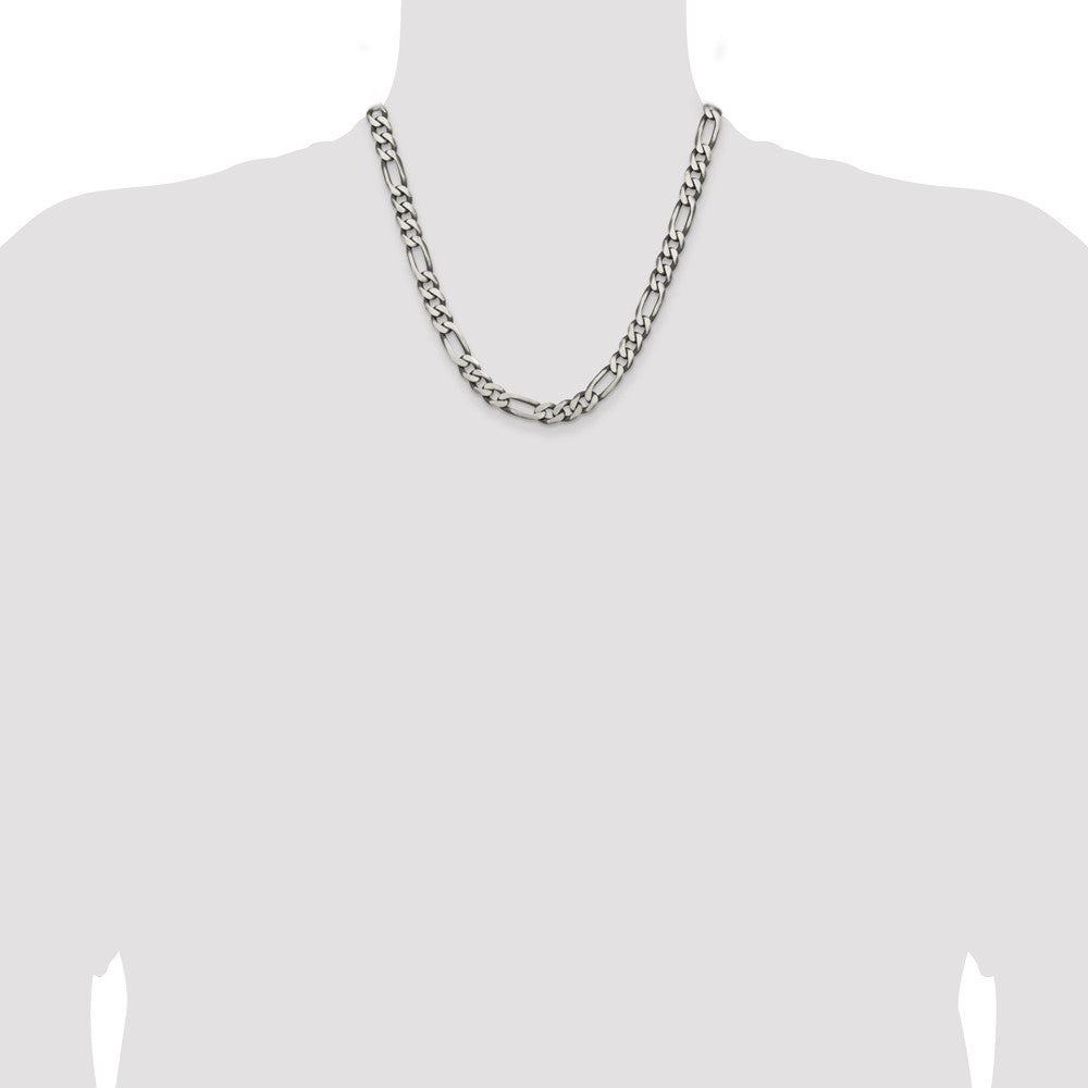 Sterling Silver Antiqued 7.75mm Figaro Chain Necklace 20"