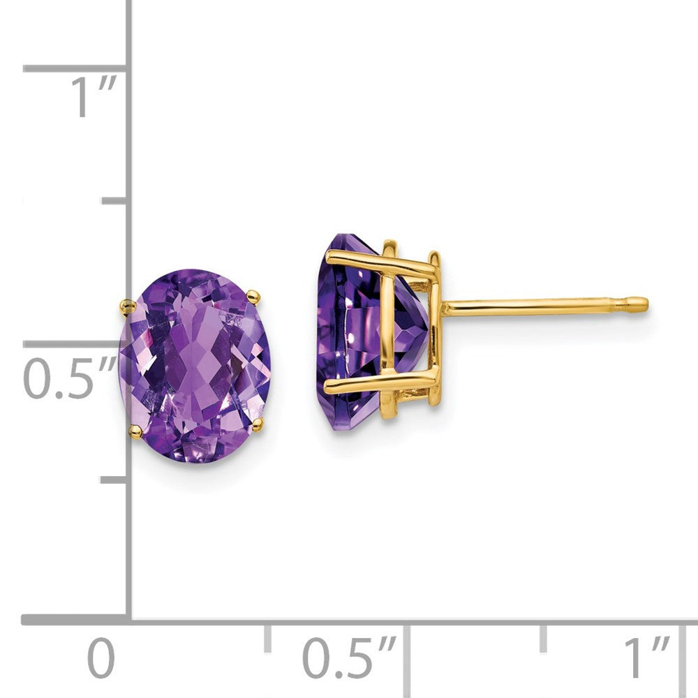 14k Yellow Gold 9x7mm Oval Amethyst Stud Earrings