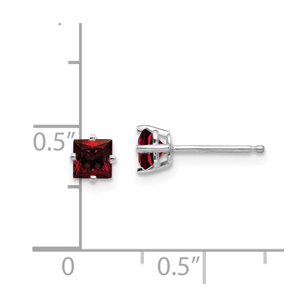 14k White Gold 4mm Princess Cut Garnet Stud Earrings