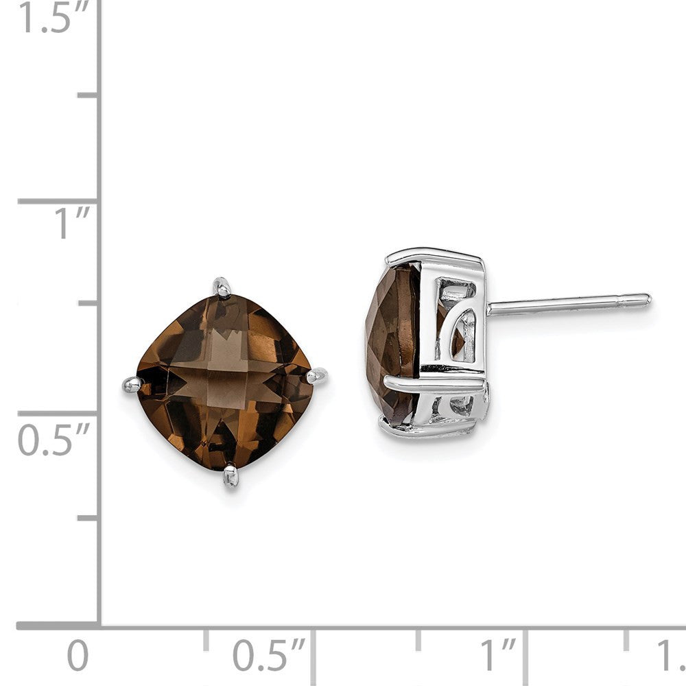 Sterling Silver Rhodium-plated Smoky Quartz Stud Earrings