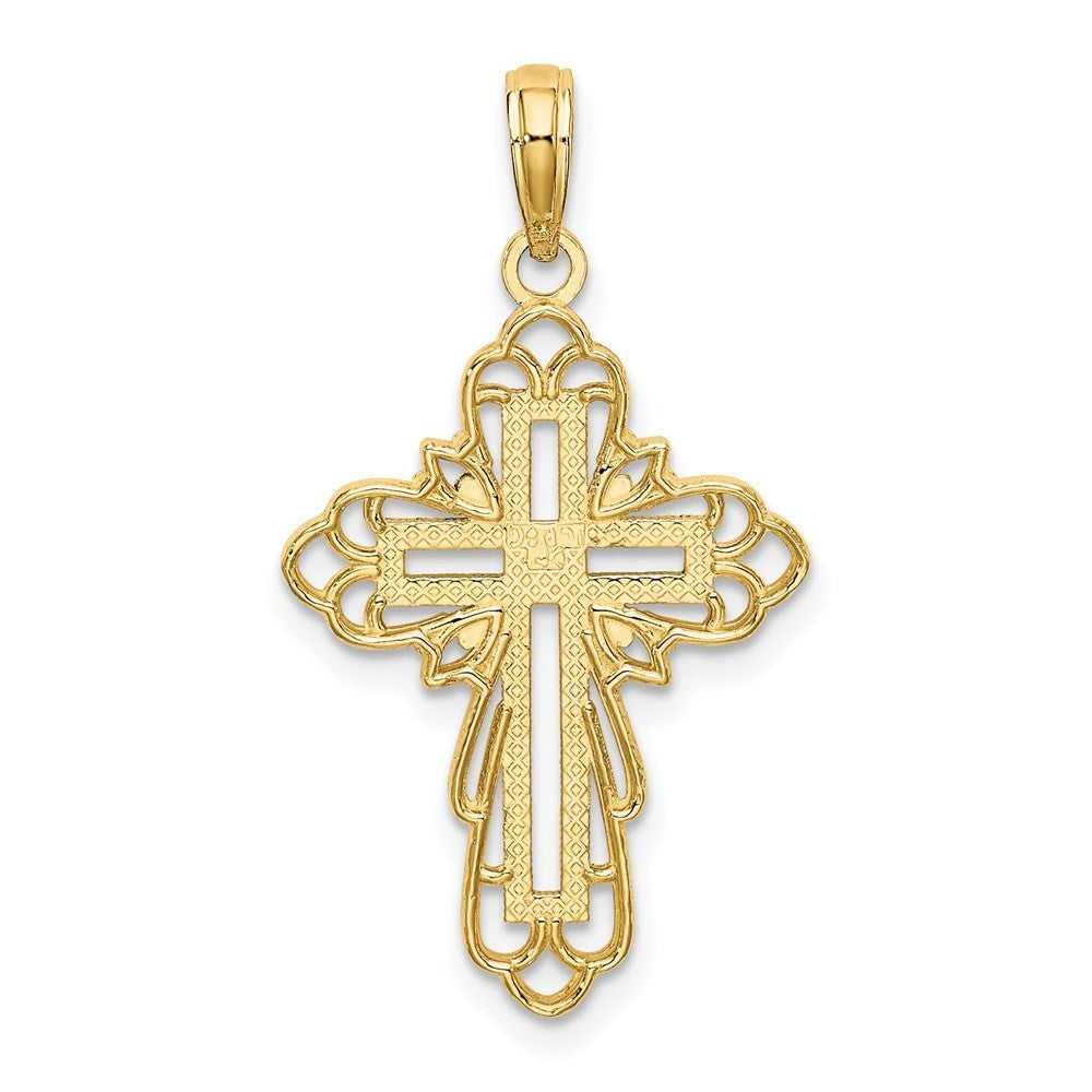 14k Yellow Gold Rhodium Lace Trim Cross Charm Pendant