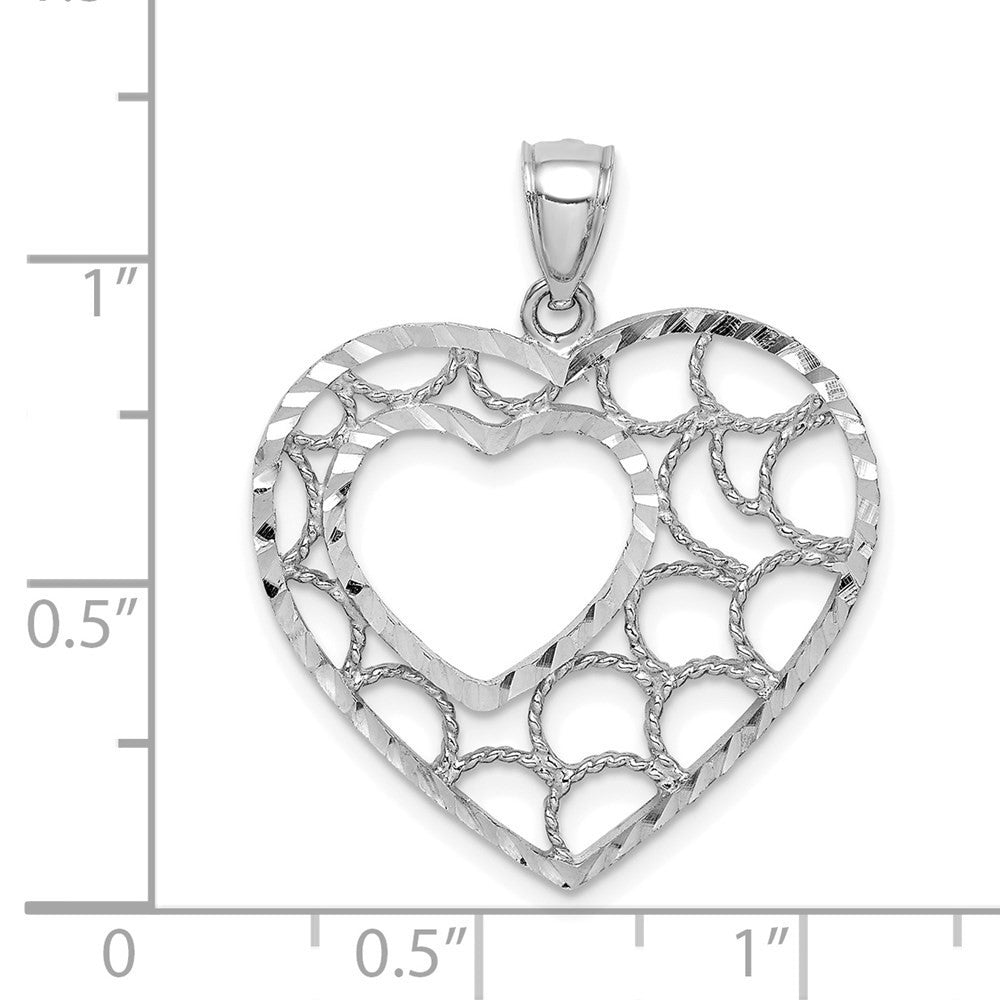 14k White Gold Diamond-cut Heart Pendant