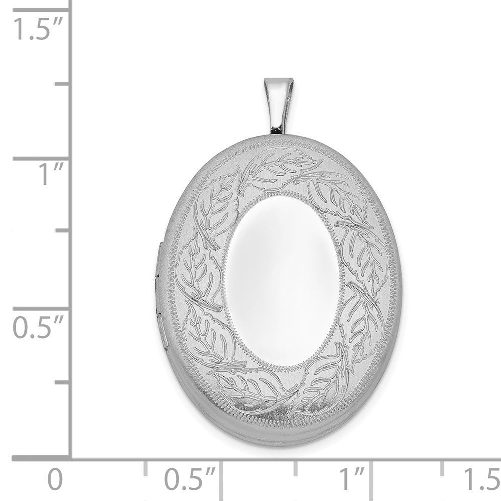 Sterling Silver Rhodium-plated 26mm Leaf Border Oval Locket Pendant