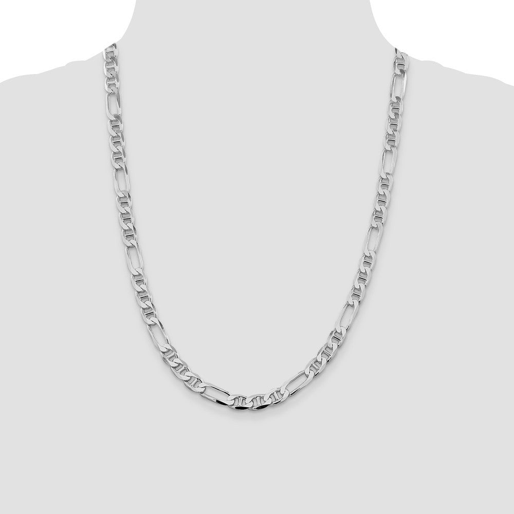 Sterling Silver Rhodium-plated 7.5mm Figaro Anchor Chain Necklace 24"