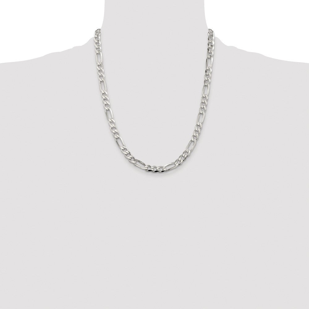 Sterling Silver Rhodium-plated 6.75mm Pav� Flat Figaro Chain Necklace 22"