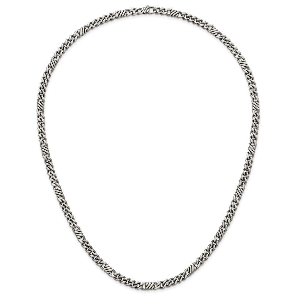 Sterling Silver Black Rhodium-plated Brushed Curb Chain Mens Necklace 22"