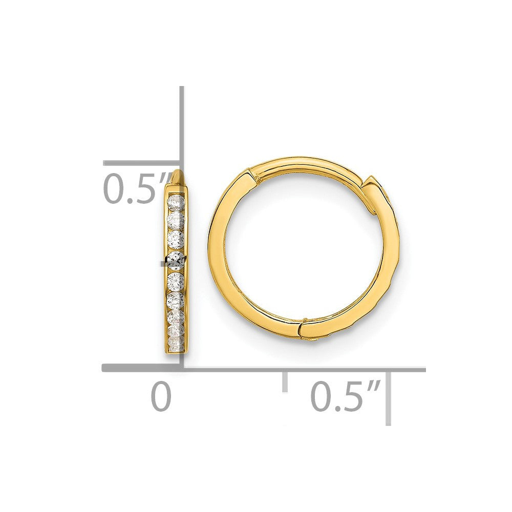 14k Yellow Gold Polished CZ and D/C 1.5mm Huggie Hoop Earrings