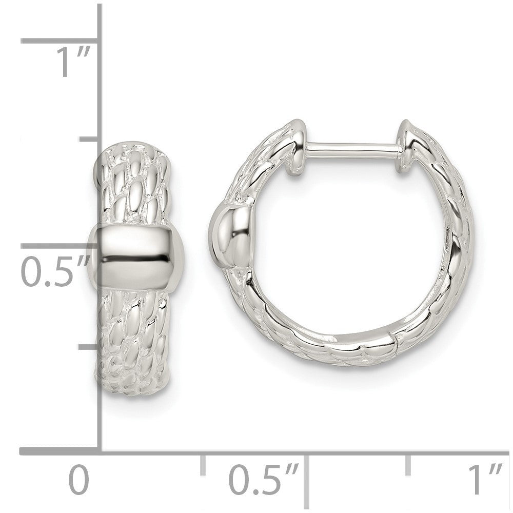 Sterling Silver Polished Basket Weave Hinged Hoop Earrings