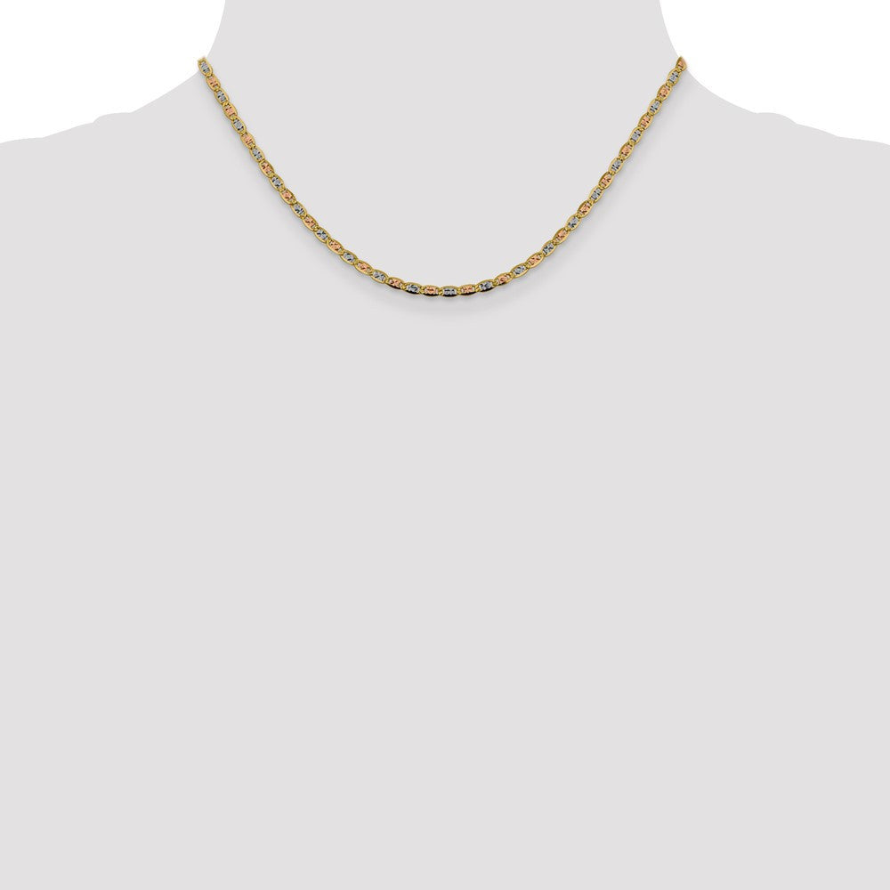 14k Tri-color Gold 2.75mm Valentino with Lobster Clasp Chain Necklace 16"
