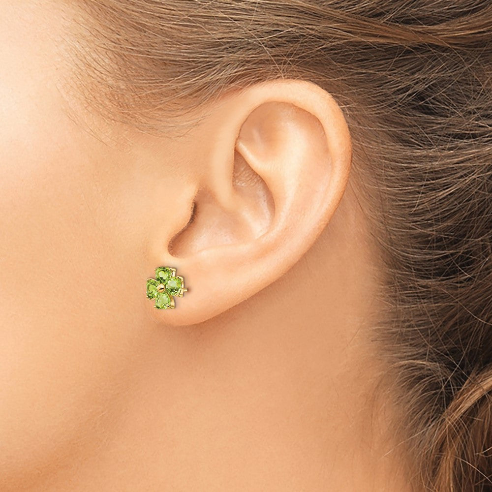 14k Yellow Gold Heart-shaped Peridot Flower Stud Earrings