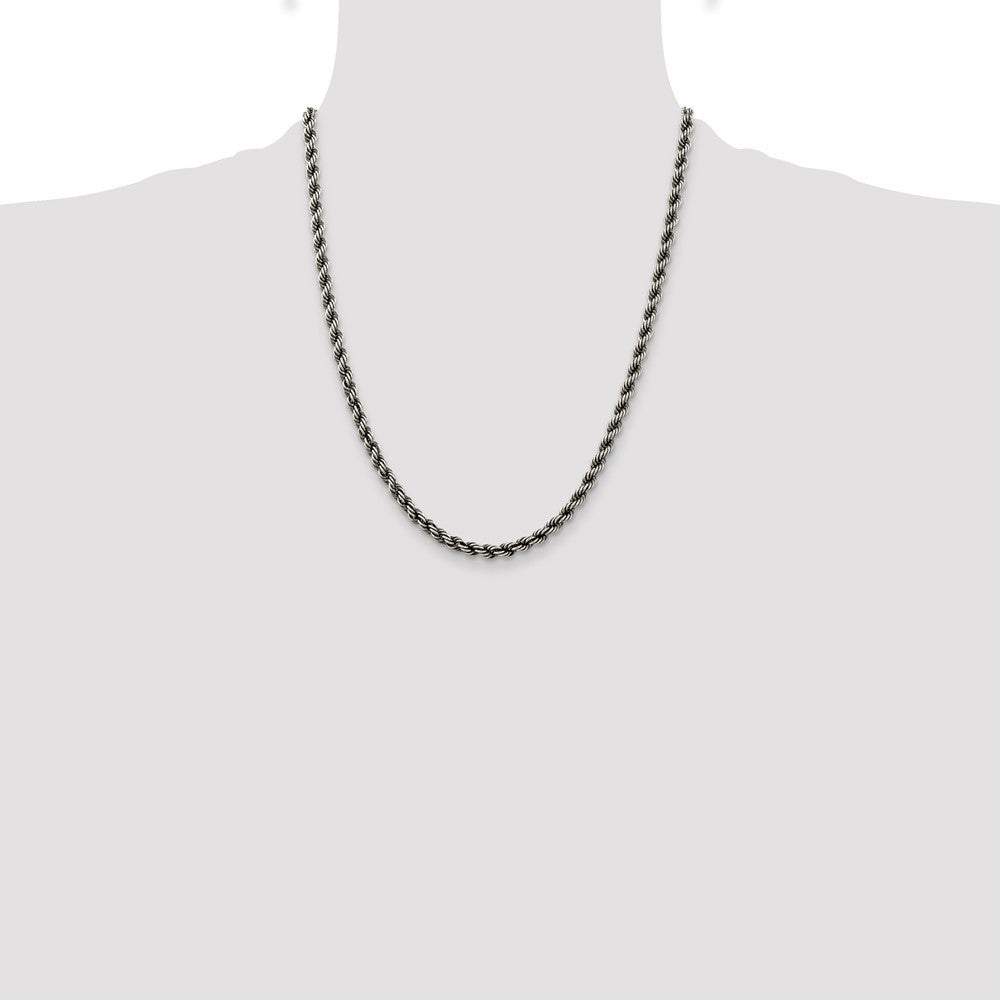 Sterling Silver Ruthenium-plated 4.5mm Rope Chain Necklace 22"