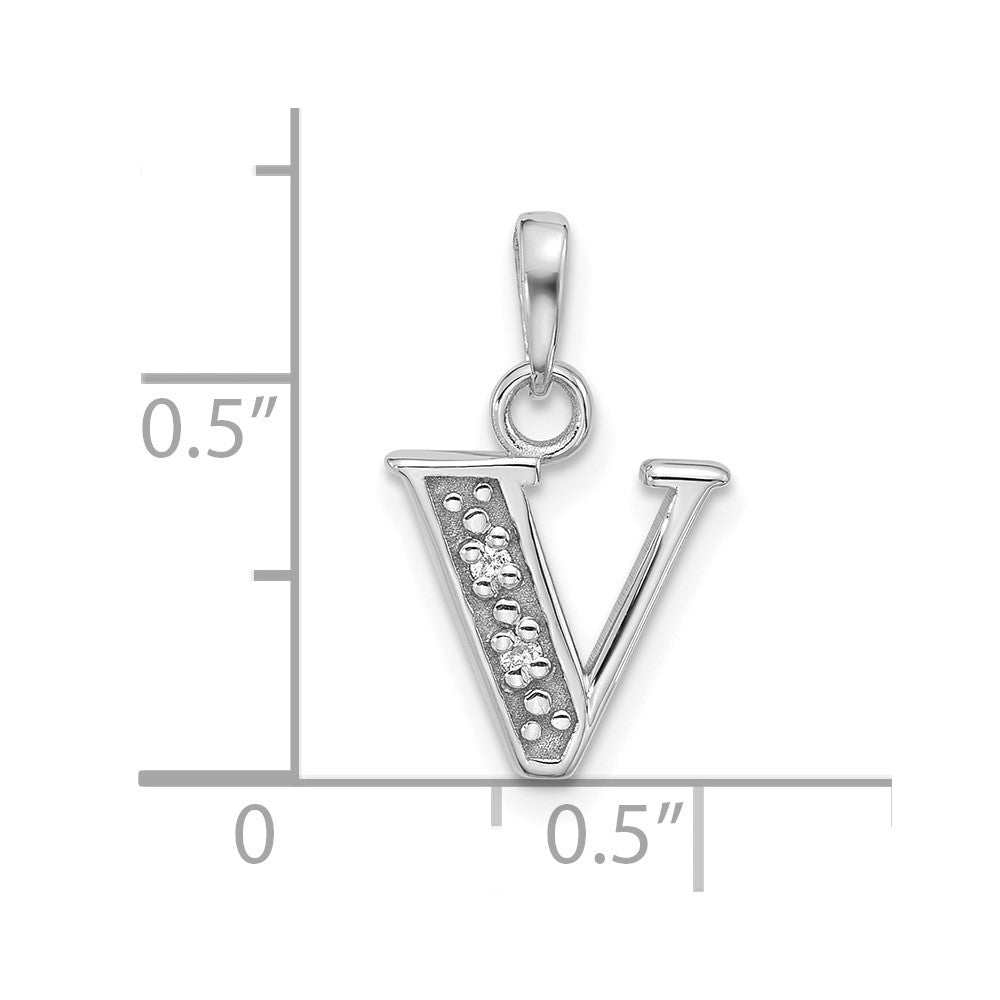 14k White Gold Diamond Letter V Initial Pendant