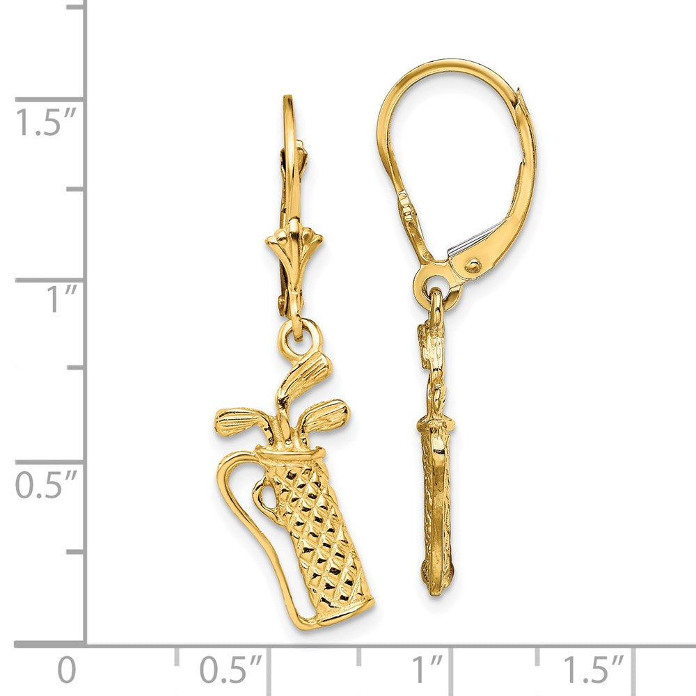 14k Yellow Gold Textured Golf Bag Leverback Drop & Dangle Earrings