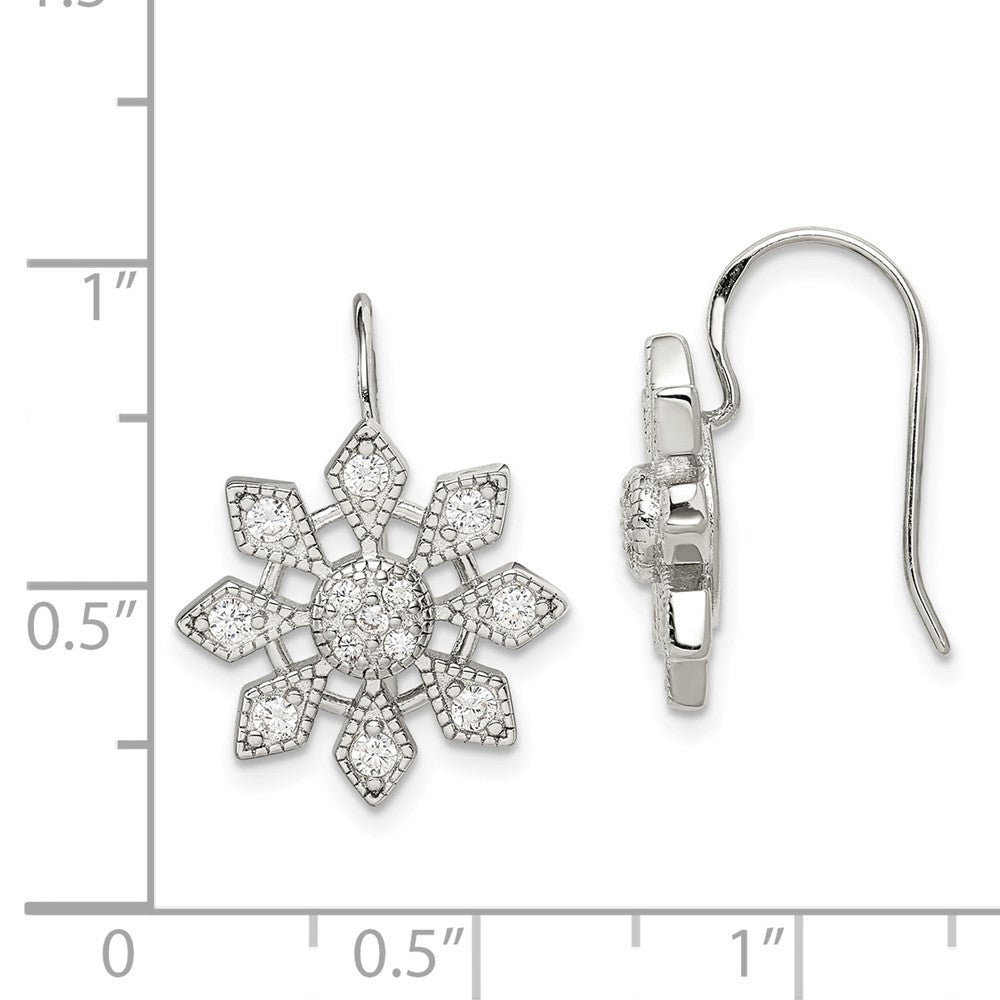 Sterling Silver Rhodium-plated CZ Snowflake Dangle Earrings