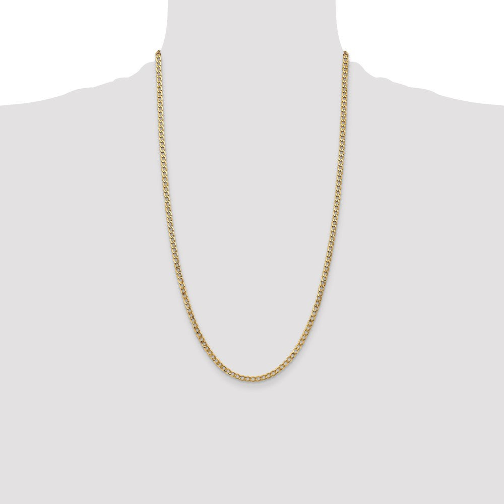 14k Yellow Gold 3.35mm Semi-Solid Curb with Lobster Clasp Chain Necklace 26"