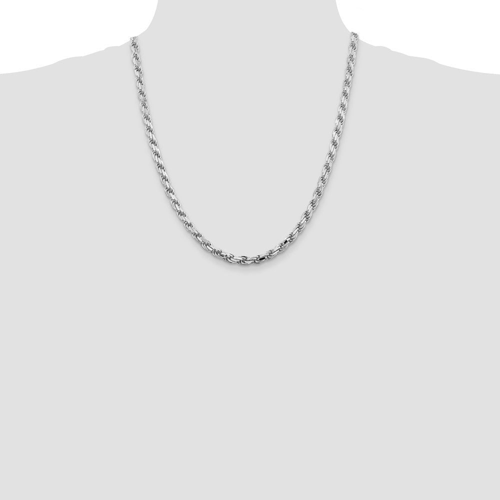 Sterling Silver Rhodium-plated 5.75mm Diamond-cut Rope Chain Necklace 22"