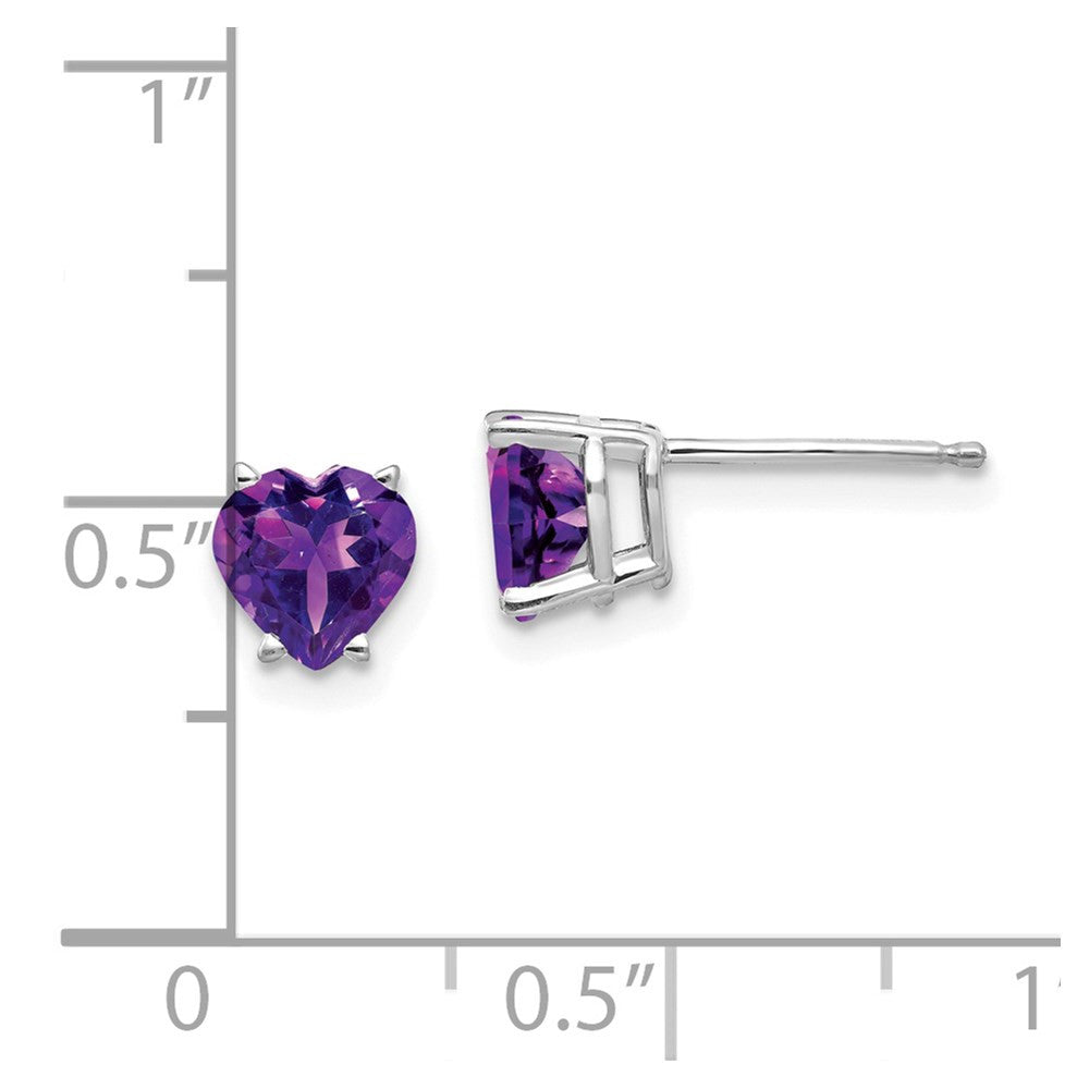 14k White Gold 6mm Heart Amethyst Stud Earrings