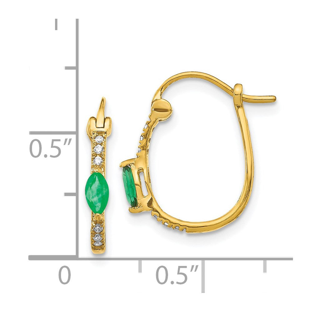 14k Yellow Gold 1/20ct Diamond and Emerald Hinged Hoop Earrings