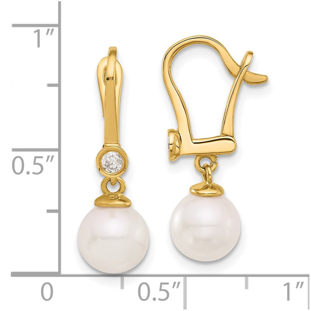 14k Yellow Gold 8mm Akoya Saltwater Cultured Pearl & Diamond Dangle Earrings