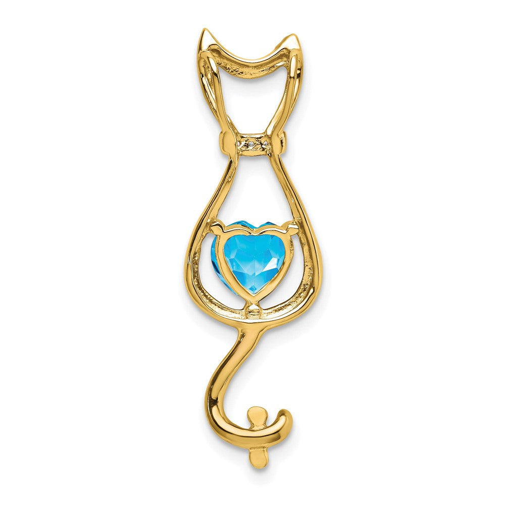 14k Yellow Gold Blue Topaz and Diamond Cat Pendant
