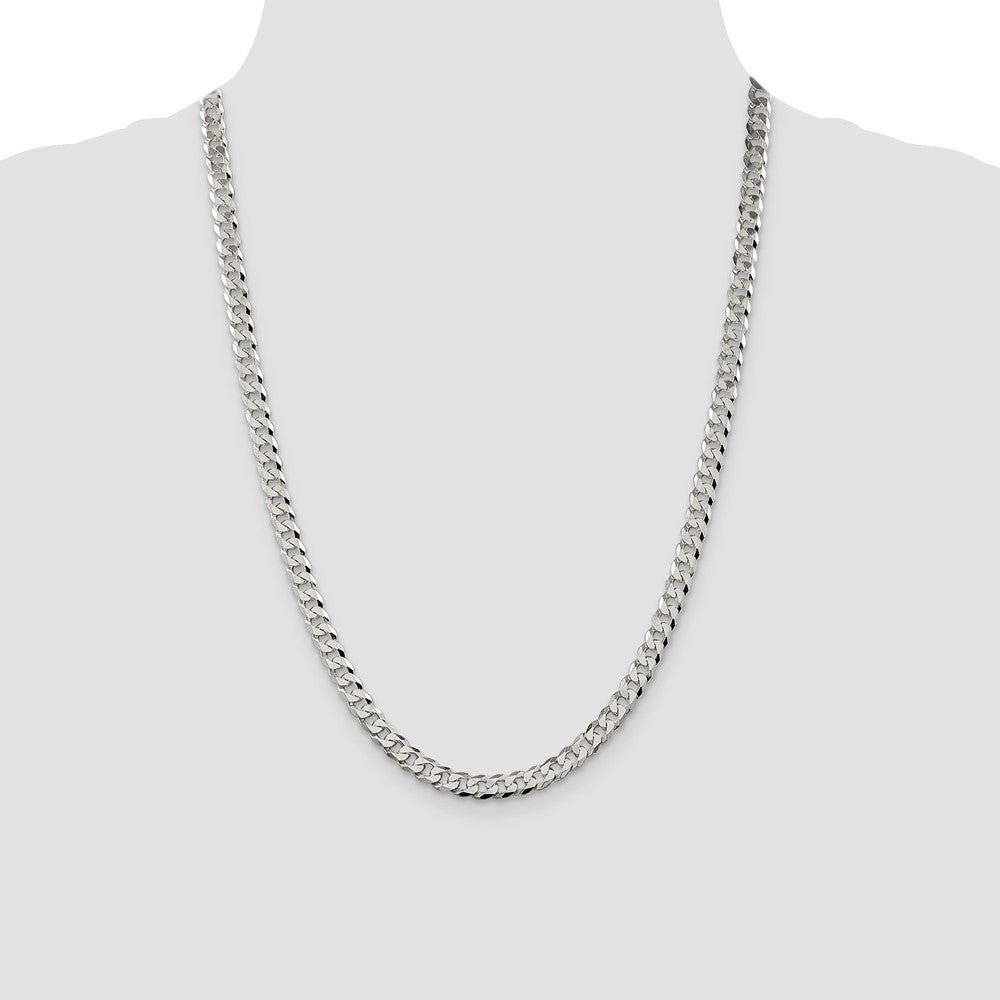 Sterling Silver 6mm Beveled Curb Chain Necklace 24"