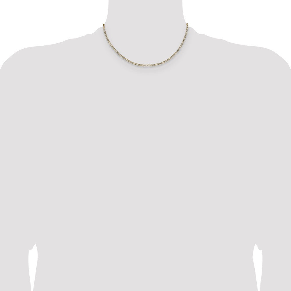 14k Yellow Gold 2.3mm Semi-solid with Rhodium Pav� Figaro Chain Necklace 16"