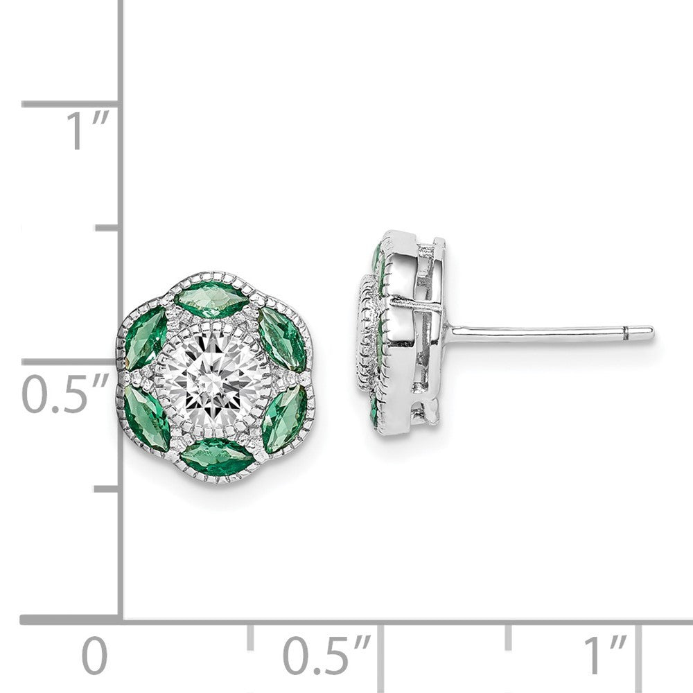 Sterling Silver Rhodium-plated Lab Cr. Green Spineland CZ Button Stud Earrings