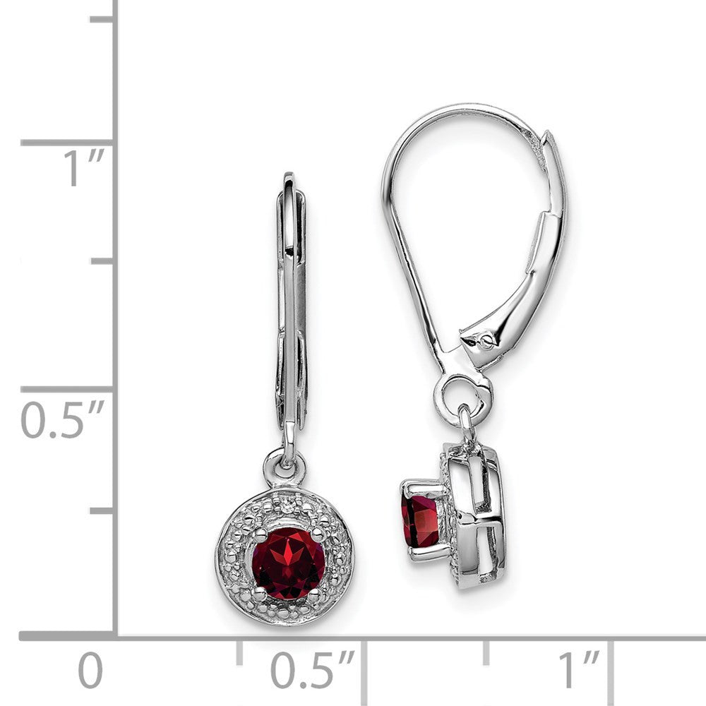 Sterling Silver Rhodium-plated Diam. & Garnet Dangle Earrings