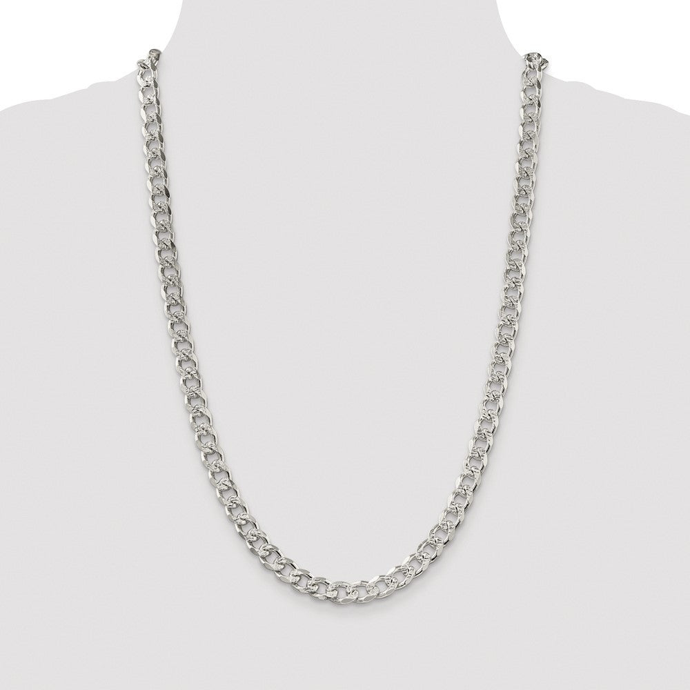 Sterling Silver Rhodium-plated 8.3mm Pav� Curb Chain Necklace 26"