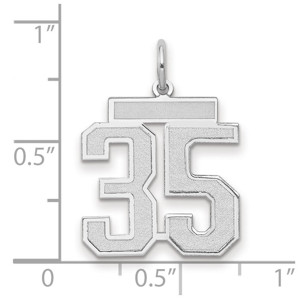 14k White Gold Medium Satin Number 35 Charm Pendant