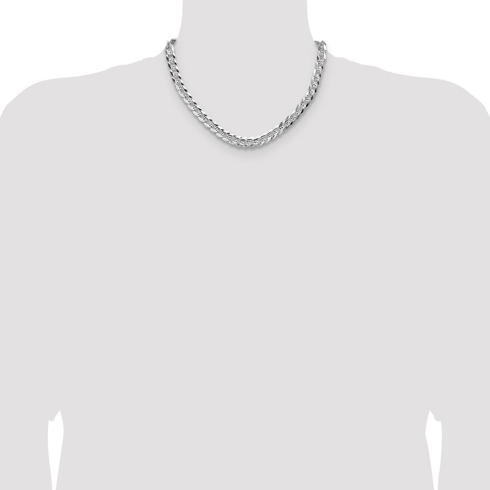 Sterling Silver 7.9mm Flat Diamond-Cut Pave Curb Chain Necklace 18"