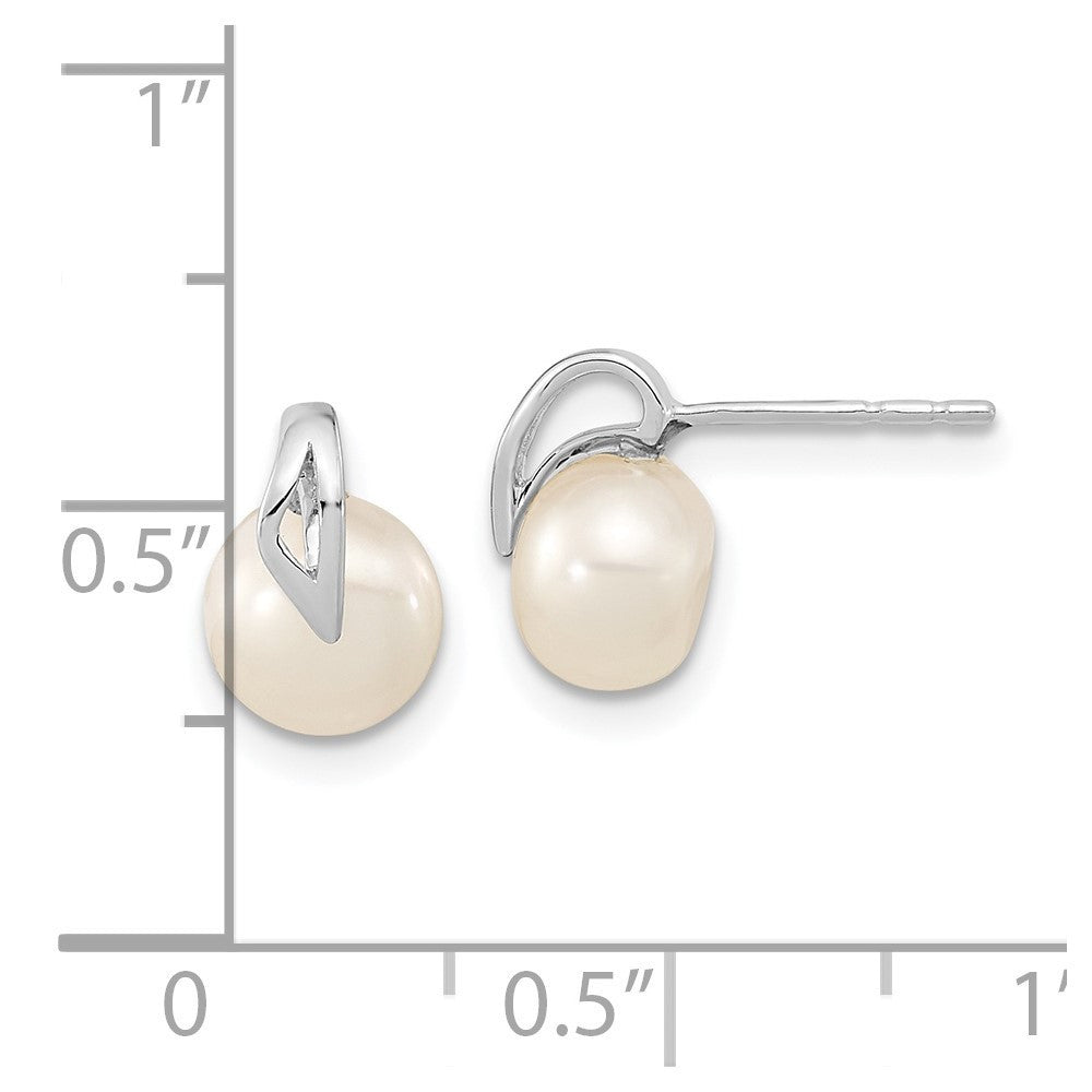14k White Gold 7-8mm Button Freshwater Cultured Pearl Stud Earrings