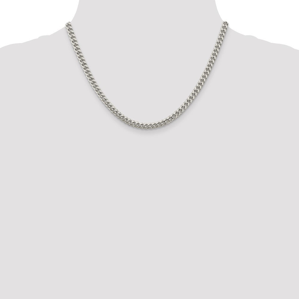 Sterling Silver 5mm Domed w/ Side Diamond-Cut Curb Chain Necklace 18"